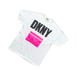 Vintage 90s DKNY White Graphic Tee | Rare Zipper Pouch